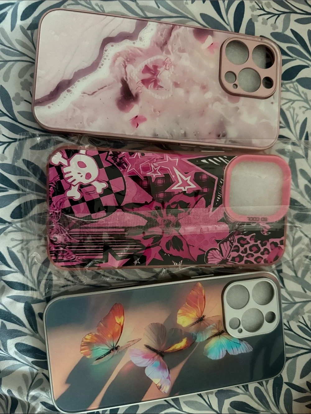 Pink Butterfly & Marble Phone Case Bundle - Compatible Cell Phone Accessories